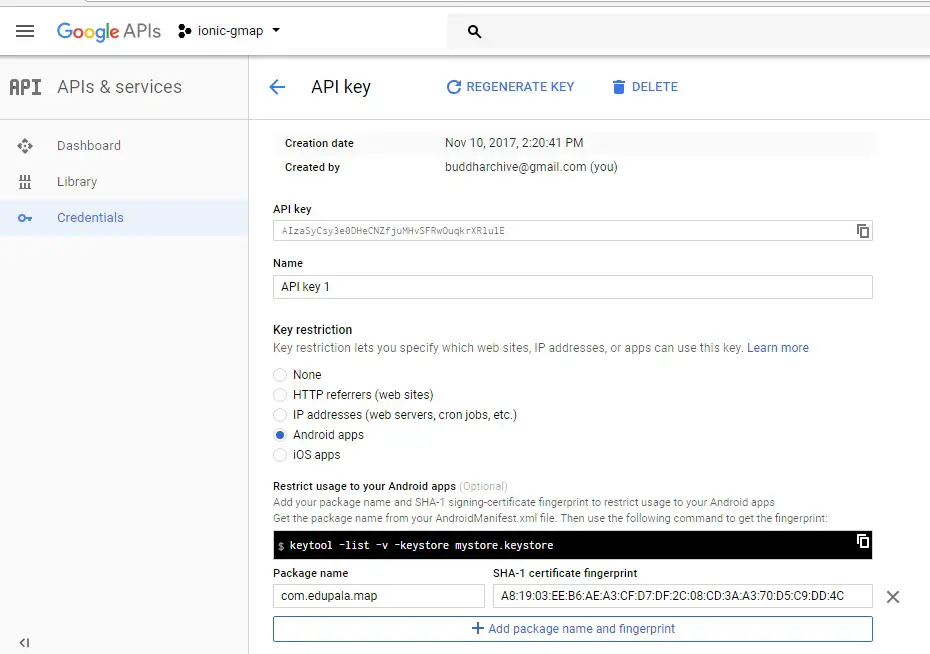 keystore generate cordova Google SDK Integrating Ionic  Edupala Map
