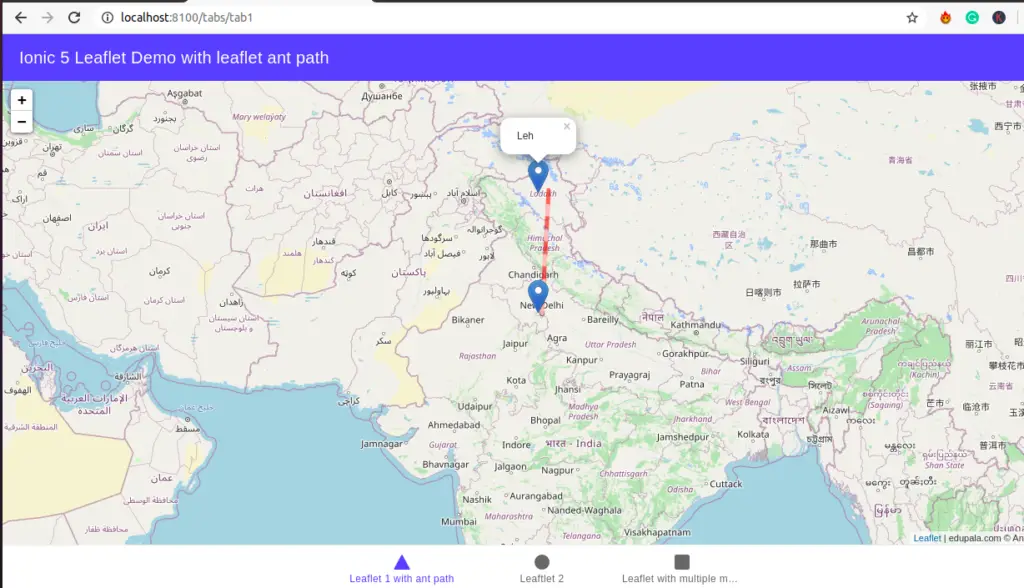 leaflet map in ionic and leaft ant path demo