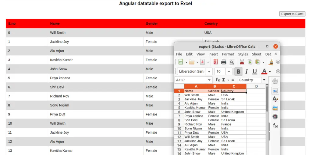 exporting data to excel in Angular 10