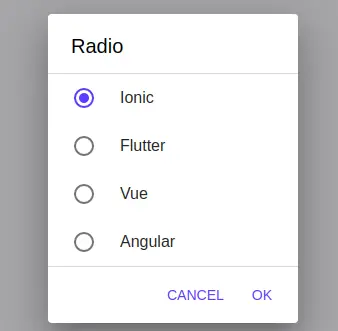 Ionic alert with radio alert
