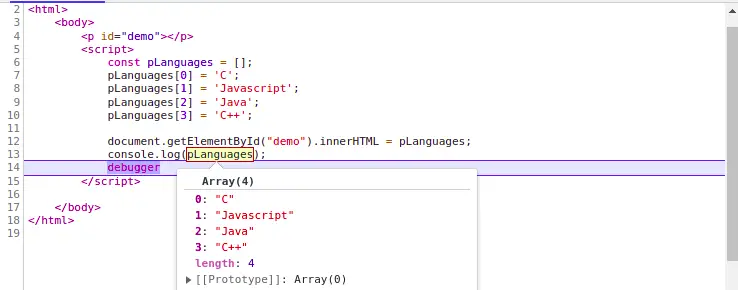 Javascript array object example